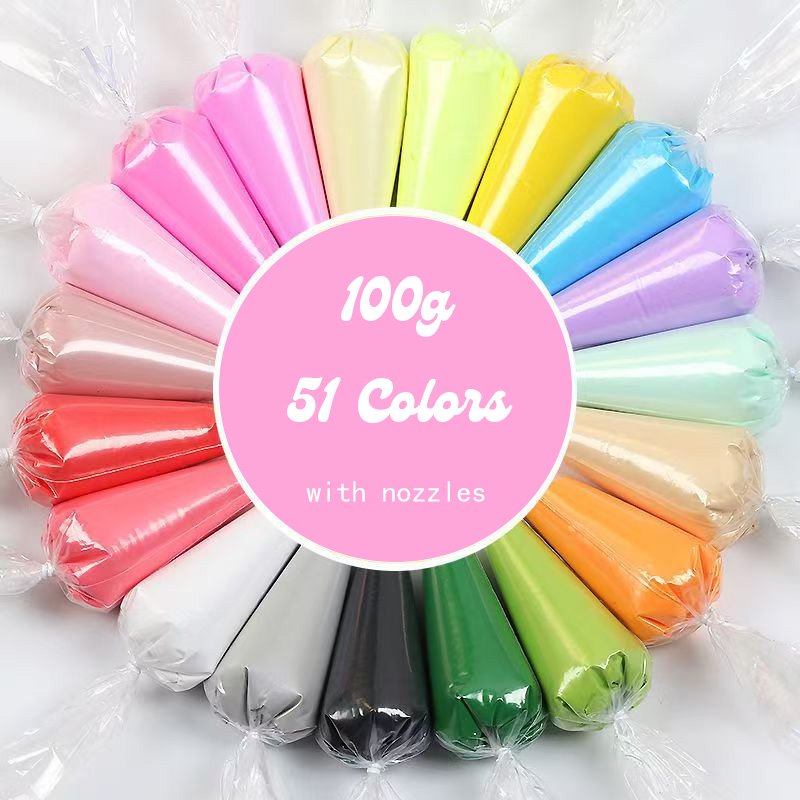 100g Decoden Cream Glue Fake Whipped Cream for DIY Phone Cases & Crafts - 51 Vibrant Colors with Precision Piping Tips