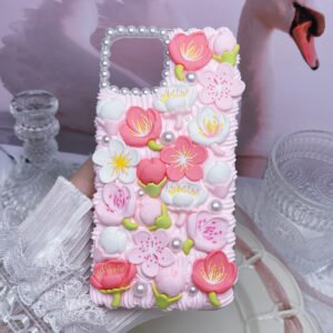 Pink Lovely Cherry Blossom Peachy Handmade DIY Decoden Cream Phone Case For All Phone Models
