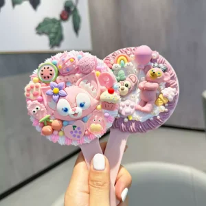 Pink Adorable LinaBell Cartoon Bear DIY Handmade Fake Cream Glue Decoden Handheld Mirror