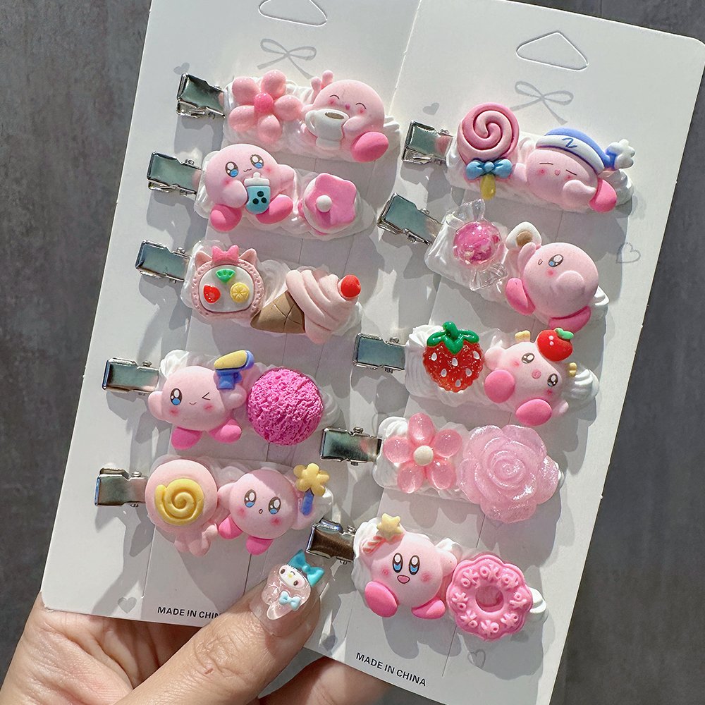 Pink Cute Kirby DIY Handmade Fake Cream Glue Decoden Hair Clip