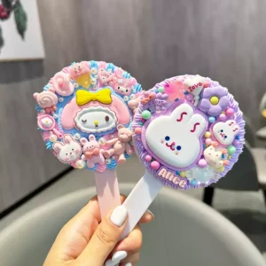 Cute Adorable Bunny Cartoon DIY Handmade Fake Cream Glue Decoden Handheld Mirror