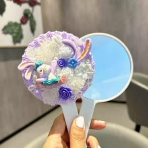Purple Cute Adorable StellaLou Cartoon Bear DIY Handmade Fake Cream Glue Decoden Handheld Mirror