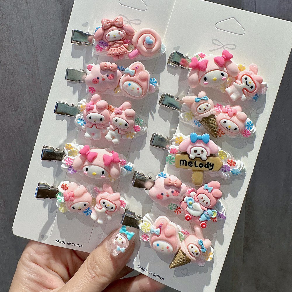 Pink Cute Sanrio Melody Cartoon DIY Handmade Fake Cream Glue Decoden Hair Clip