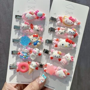 Pink Adorable Sanrio Hello Kitty Cartoon DIY Handmade Fake Cream Glue Decoden Hair Clip