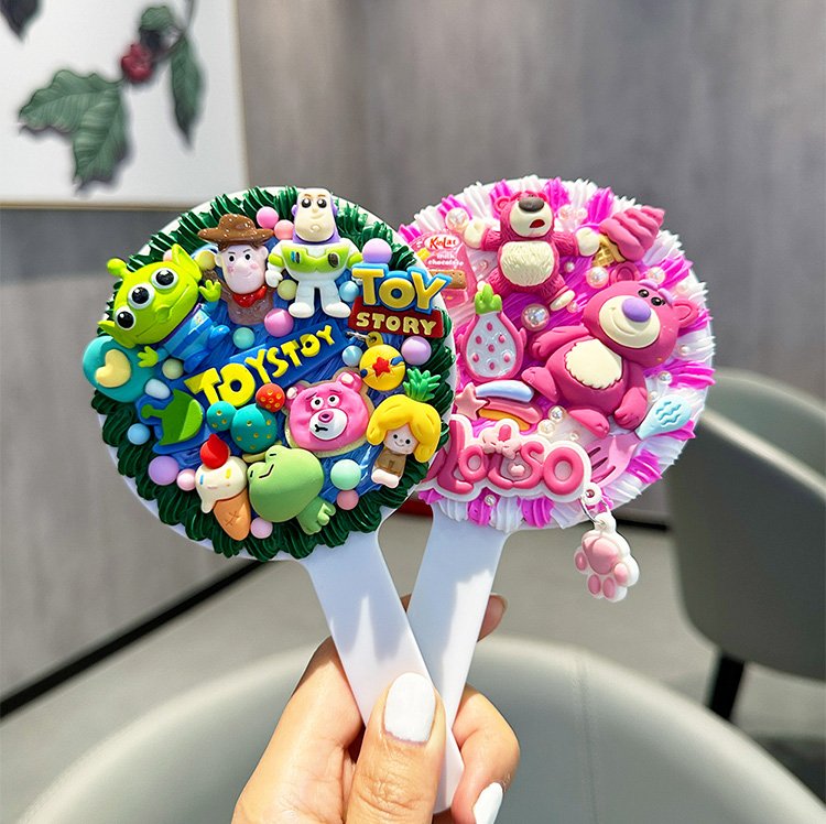 Cute Adorable Lotso Cartoon Bear DIY Handmade Fake Cream Glue Decoden Handheld Mirror