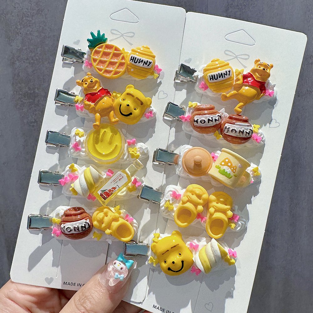 Yellow Cute Pooh Bear Winnie Cartoon DIY Handmade Fake Cream Glue Decoden Hair Clip