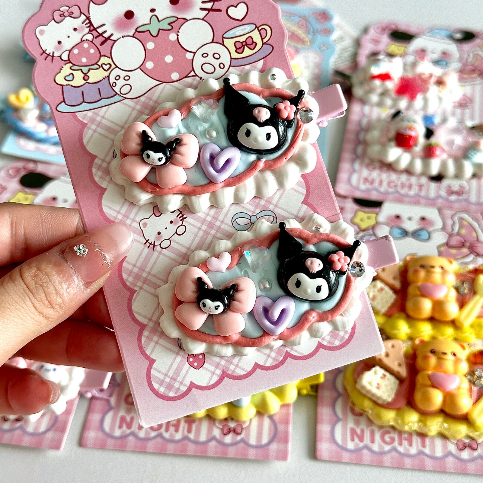 Sanrio Kuromi Cartoon DIY Handmade Fake Cream Glue Decoden Hair Clip