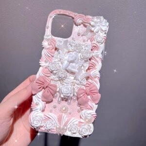 Pink Bowtie Pearlescent Roses Vintage Baroque Handmade DIY Decoden Phone Case