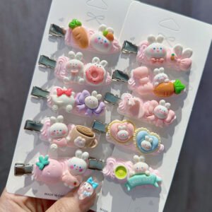 Cute Little Bunny Rabbit Cartoon DIY Handmade Fake Cream Glue Decoden Hair Clip